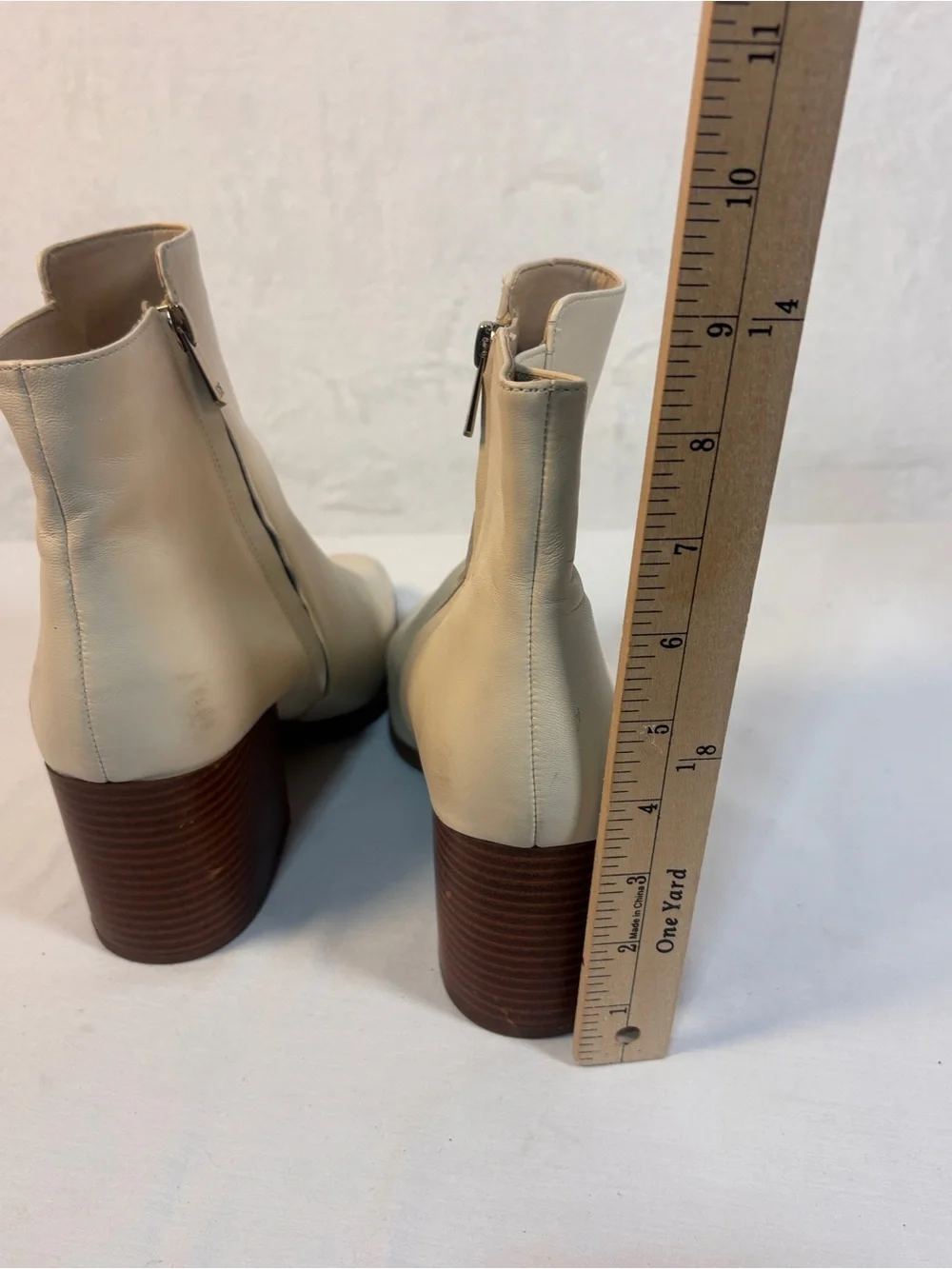 Sam Edelman Cari Ivory Leather Square Toe Block Heel Ankle Boots Sz 10